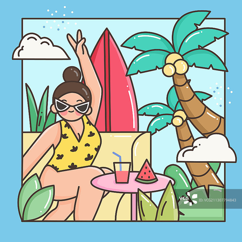 夏天海边度假的人矢量插画图片素材