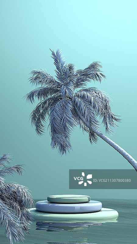 3D渲染柔色椰树风情电商展台图片素材