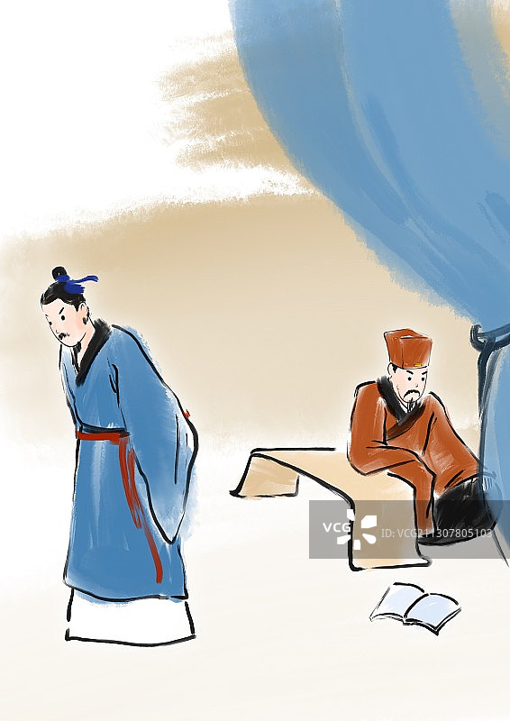 水墨中国画成语故事不欢而散图片素材