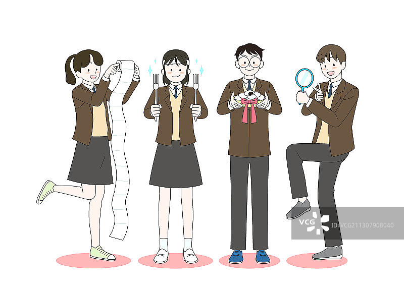 快乐的青少年和学生，朋友们在一起的场景插画001图片素材