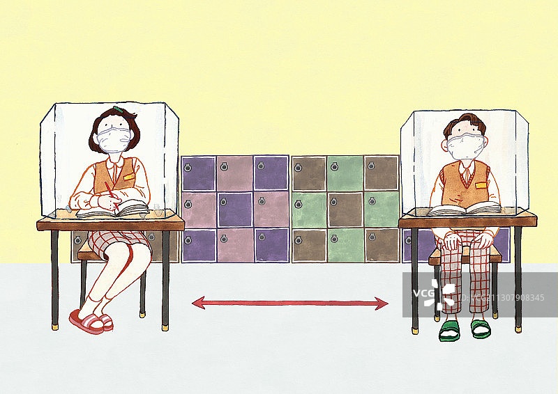 保持社交距离，预防新型冠状病毒插画001图片素材