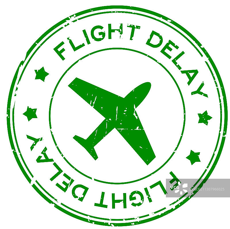 绿色复古风格的“航班延误”文字和飞机图标图片素材