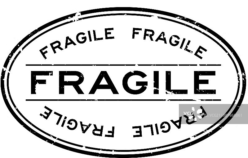 黑色复古风易碎品提示椭圆形橡胶印章图片素材