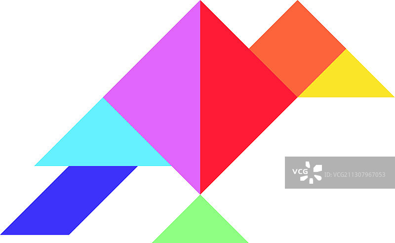 鸟 vulture 形状的彩色七巧板图片素材