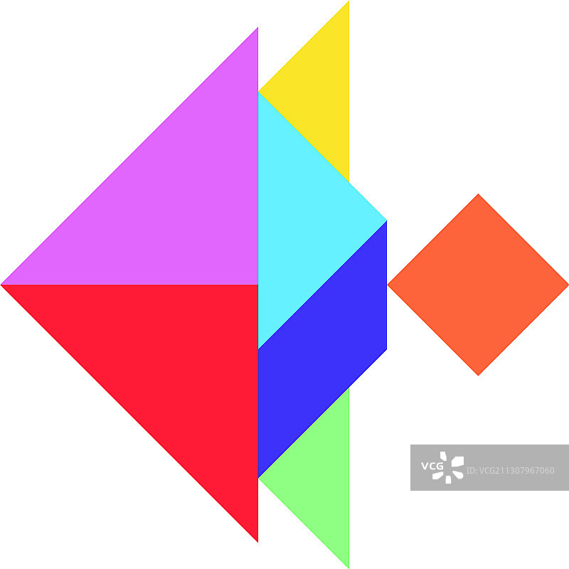 白色背景上的鱼形彩色七巧板图片素材