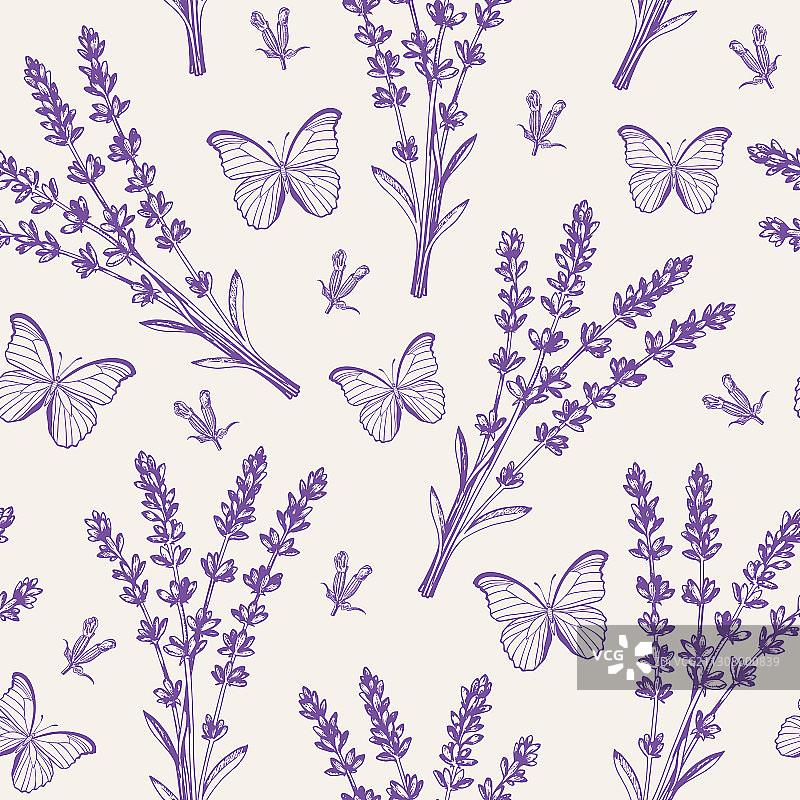 复古风薰衣草无缝图案图片素材