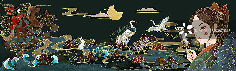 花木兰插画长图图片素材