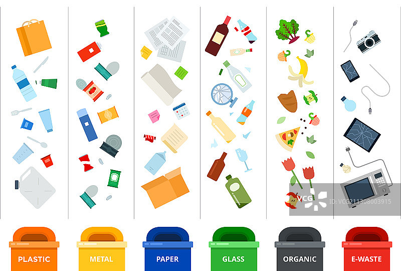 在容器中进行垃圾分类以便处理图片素材