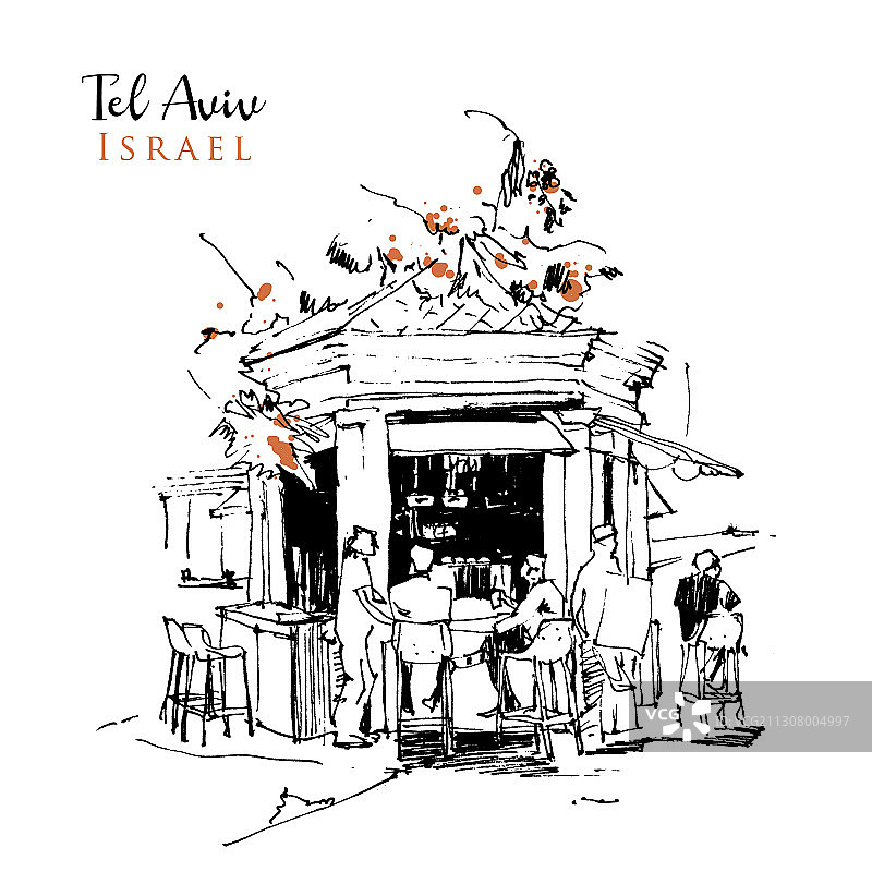 特拉维夫售货亭咖啡馆素描图片素材