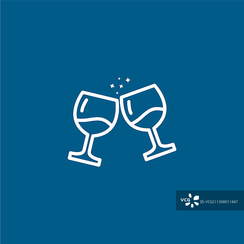 蓝色背景上的葡萄酒杯吐司线条图标图片素材