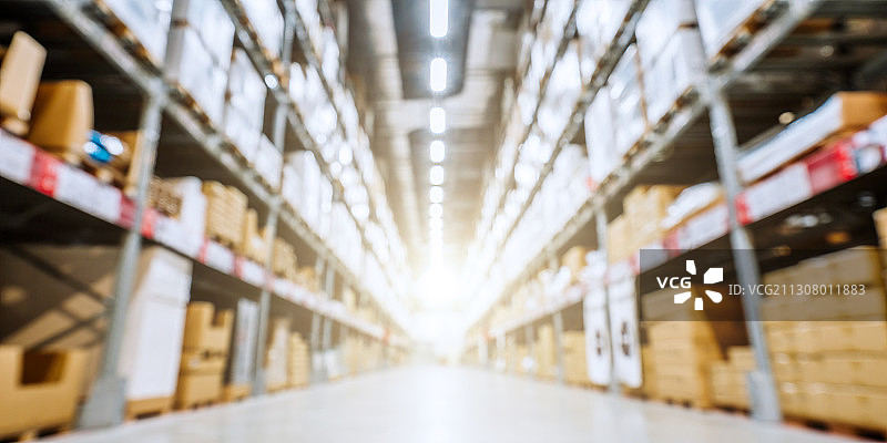 大型货物仓库货架虚焦背景图片素材