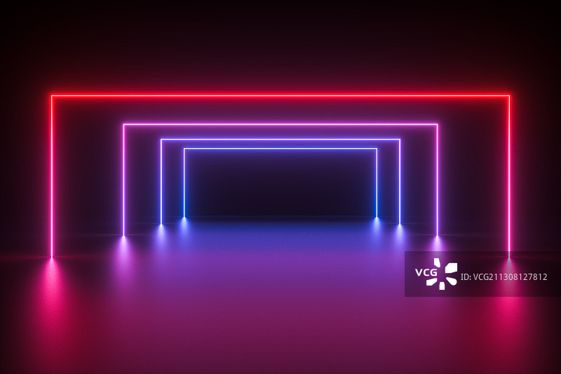 科技感的霓虹灯空间，三维图形图片素材