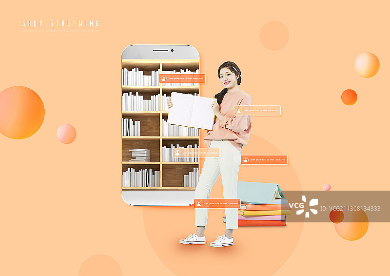 手持书本在智能手机旁的年轻女性图片素材