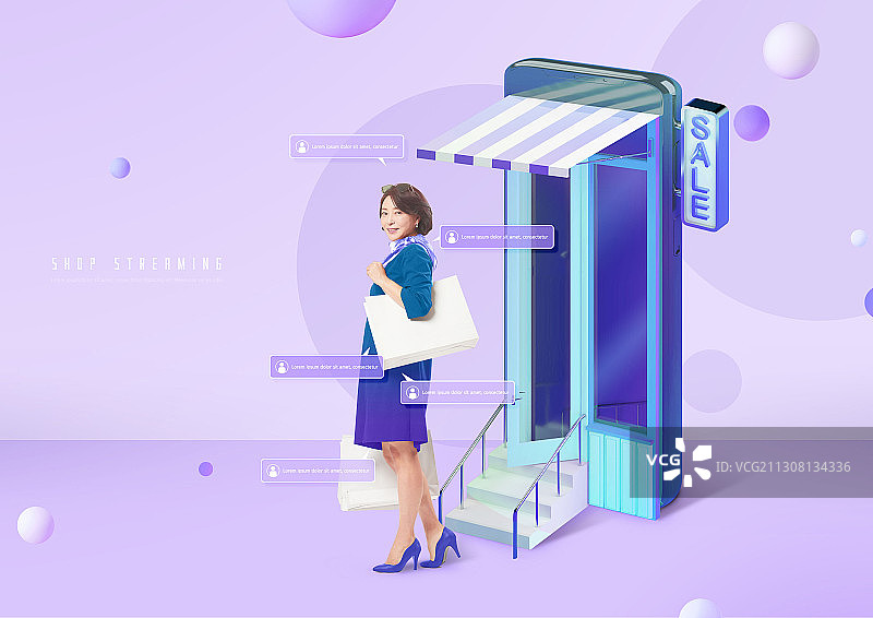 成熟女人购物和智能手机主题商店图片图片素材