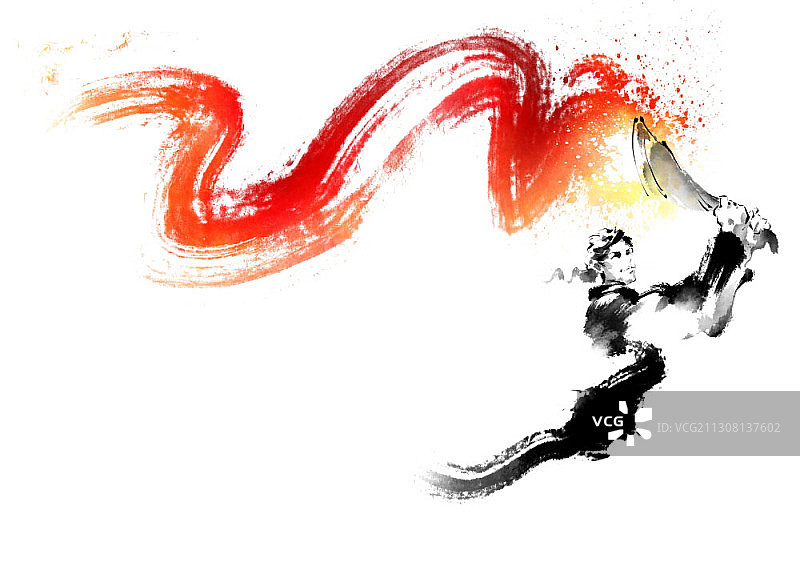 火炬人物水墨画主题图片素材