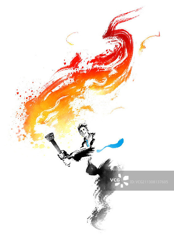 火炬人物水墨画主题图片素材