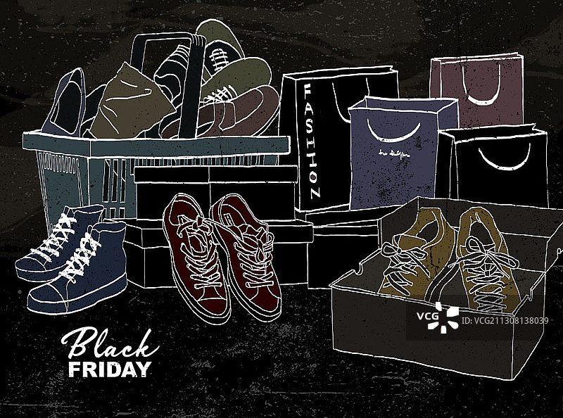 黑色星期五主题鞋子和购物袋插画图片素材