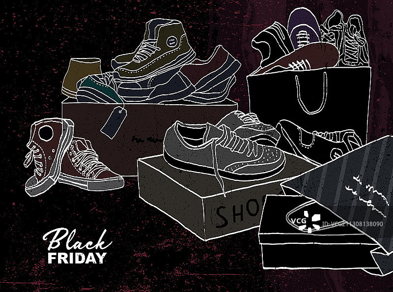 黑色星期五主题鞋子和购物袋插画图片素材