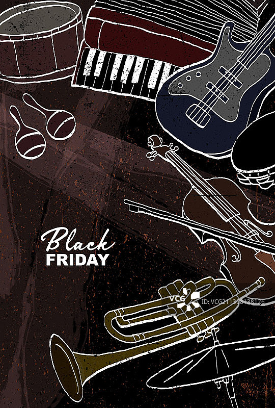 黑色星期五主题乐器插画图片素材