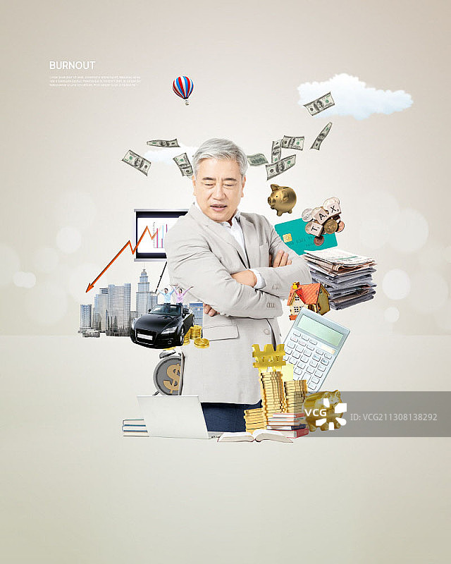 对金融工作感到厌倦的年长男子，倦怠主题图片图片素材