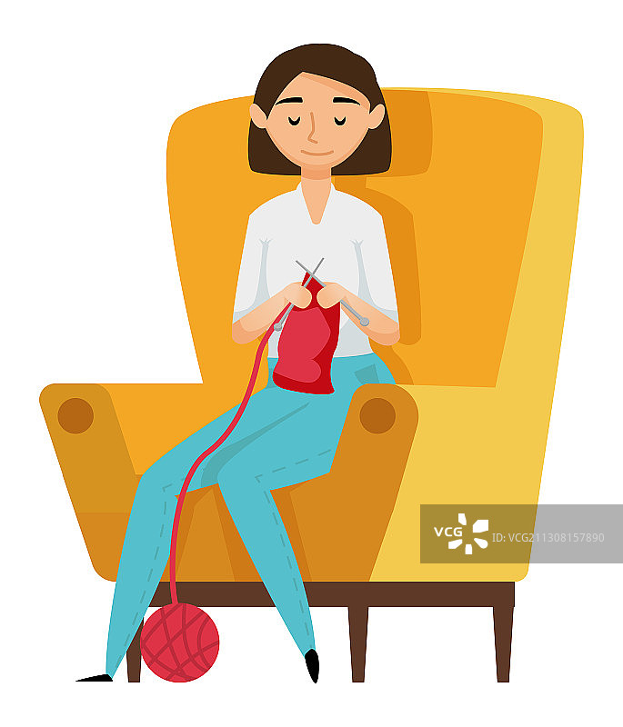 针织爱好女孩针线工艺布料图片素材