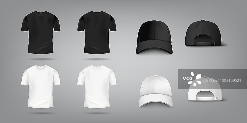 黑色T恤和棒球帽样机套装图片素材