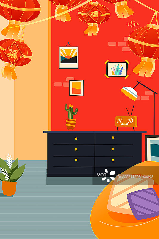 卡通春节新年元旦除夕小年传统节日习俗打扫家居中国风矢量插画图片素材