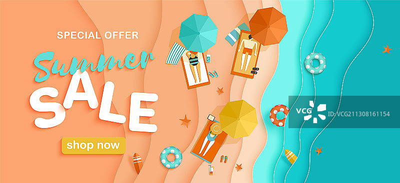 人们在沙滩上享受日光浴的夏季促销背景图片素材