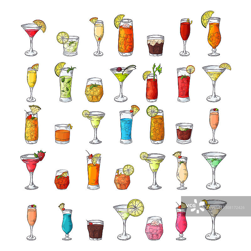 手持不同玻璃杯的鸡尾酒饮品图片素材