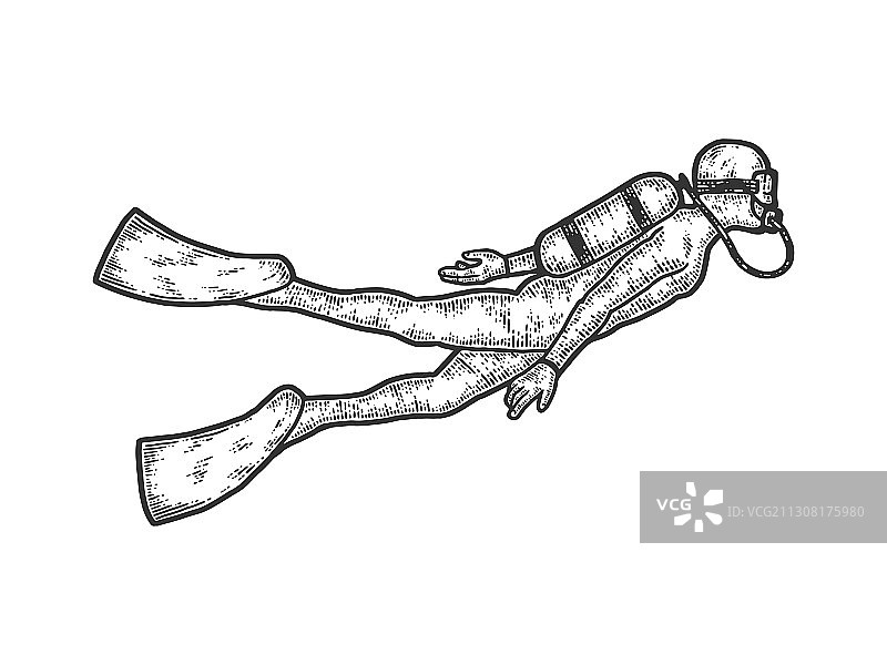 标准潜水服水肺潜水员素描图片素材