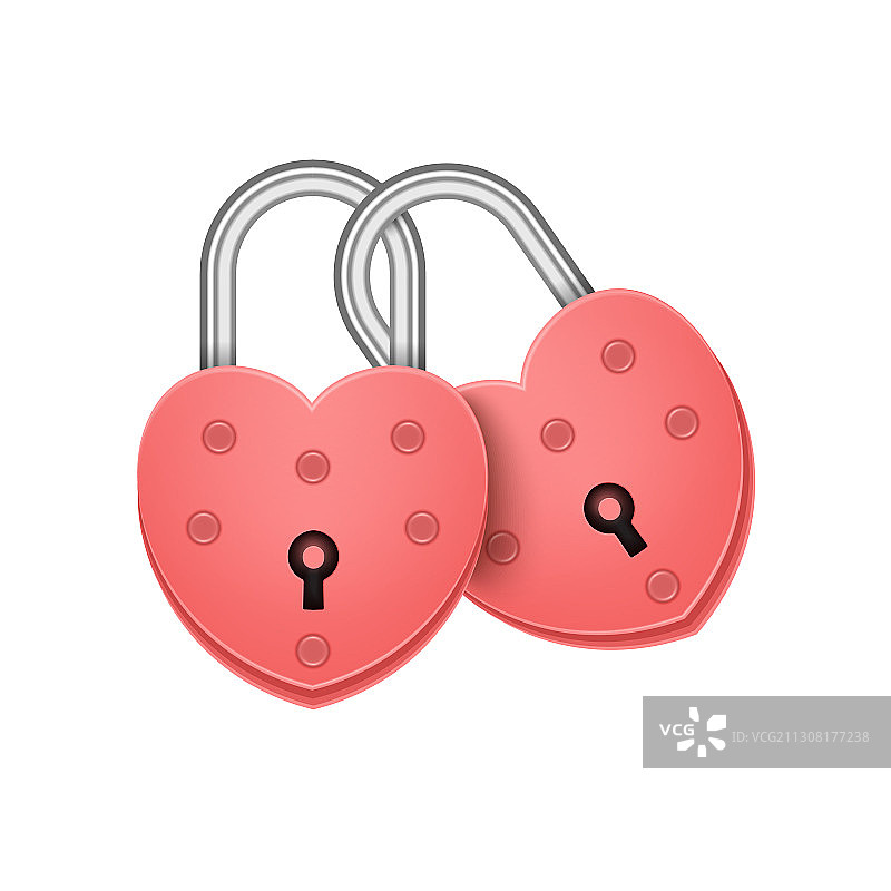 用钥匙孔链接在一起的红色爱心锁图片素材