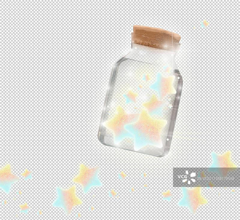 装着发光星星的许愿漂流瓶元素图片素材