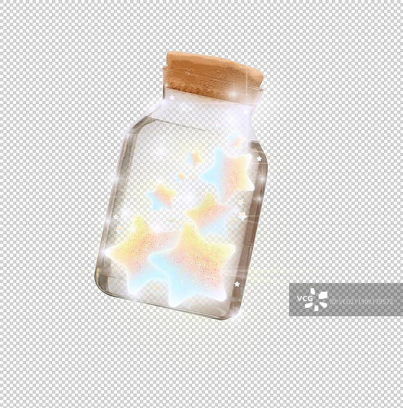 装着发光星星的许愿漂流瓶元素图片素材