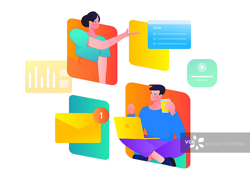 协作的卡通男女互联网矢量人物场景插画图片素材