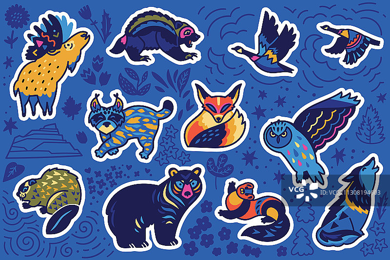加拿大动物装饰贴纸套装图片素材
