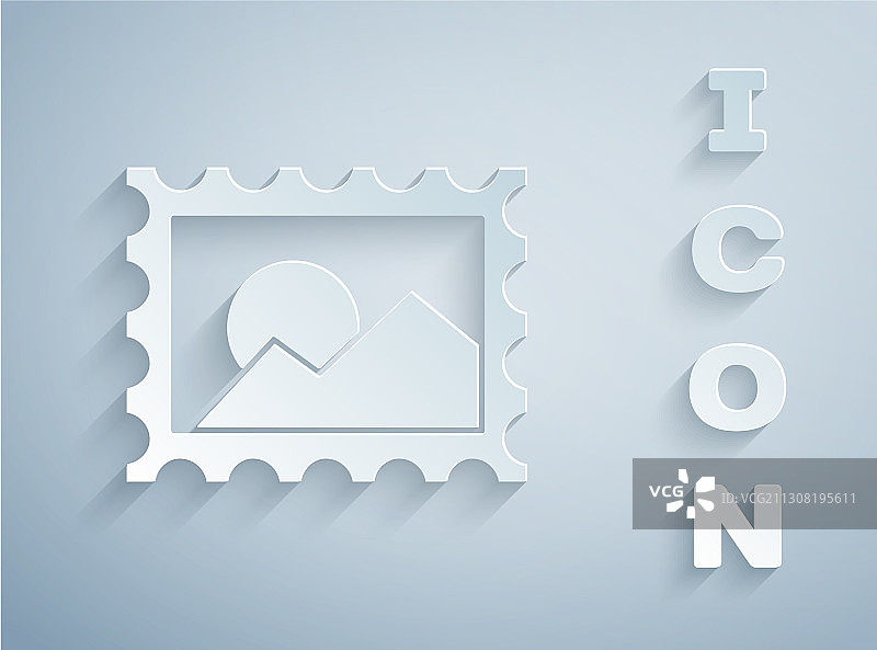 灰色背景上的剪纸邮票图标图片素材