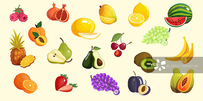 热带水果扁平风格图标图片素材