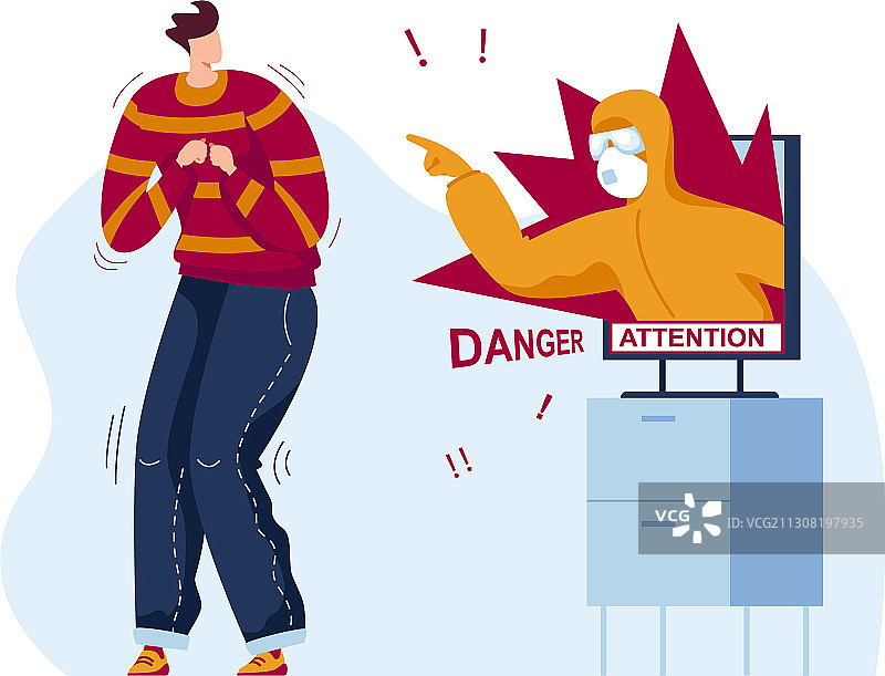 男人害怕有关危险世界的新闻图片素材