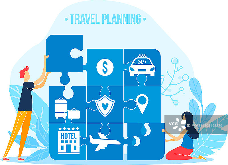 收集拼图的微型男女图片素材