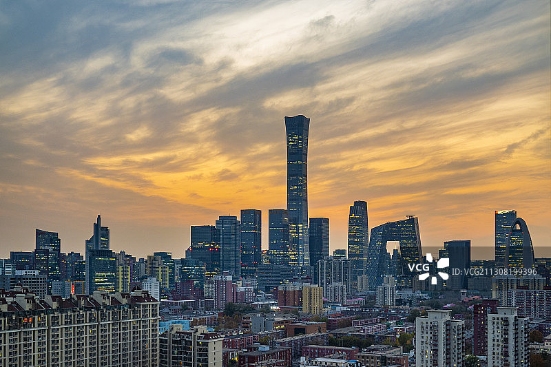 北京核心商务区璀璨晚霞图片素材