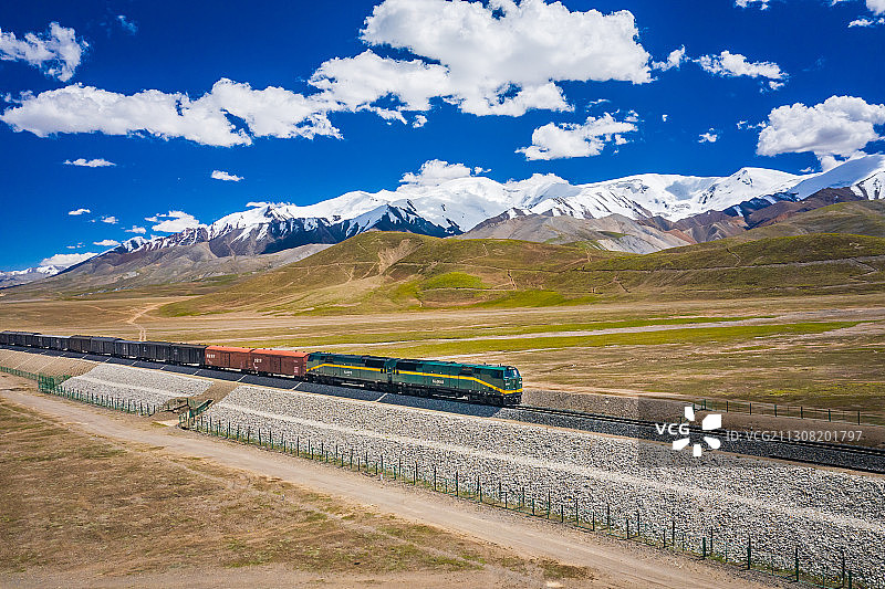昆仑山脉下的青藏铁路风光图片素材