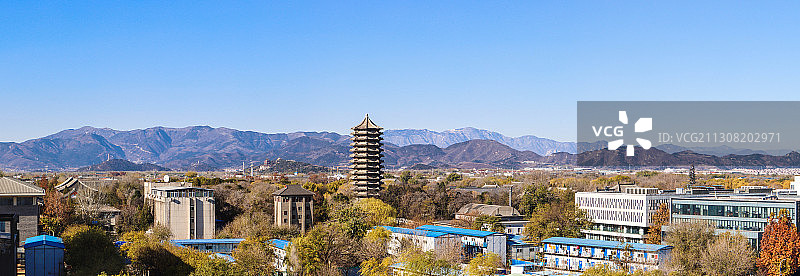 博雅塔 万寿山 玉泉山 西山 北京大学物理楼视角图片素材
