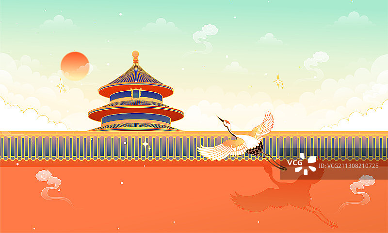 北京国风复古天坛古建筑矢量插画图片素材