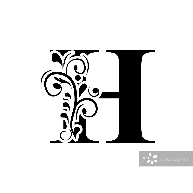 字母H黑色花卉图案精美设计图片素材