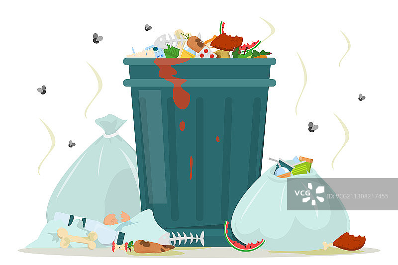 垃圾桶周围的脏污垃圾图片素材