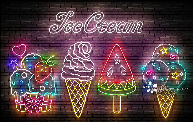 不同冰淇淋的复古发光海报图片素材