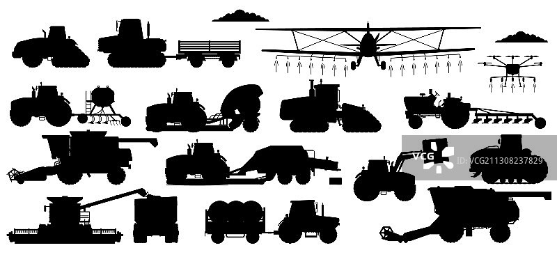 农业机械车辆轮廓剪影图片素材
