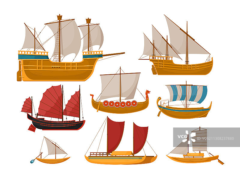 包含海船和侧面轮船的帆船图案图片素材