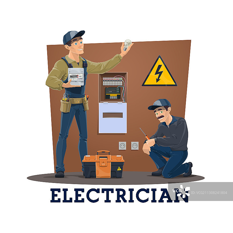使用工具的电工电力维修工人图片素材