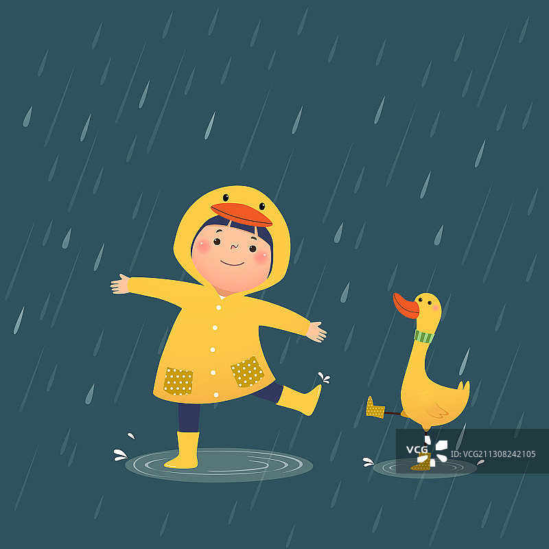 快乐的小女孩与鸭子图片素材